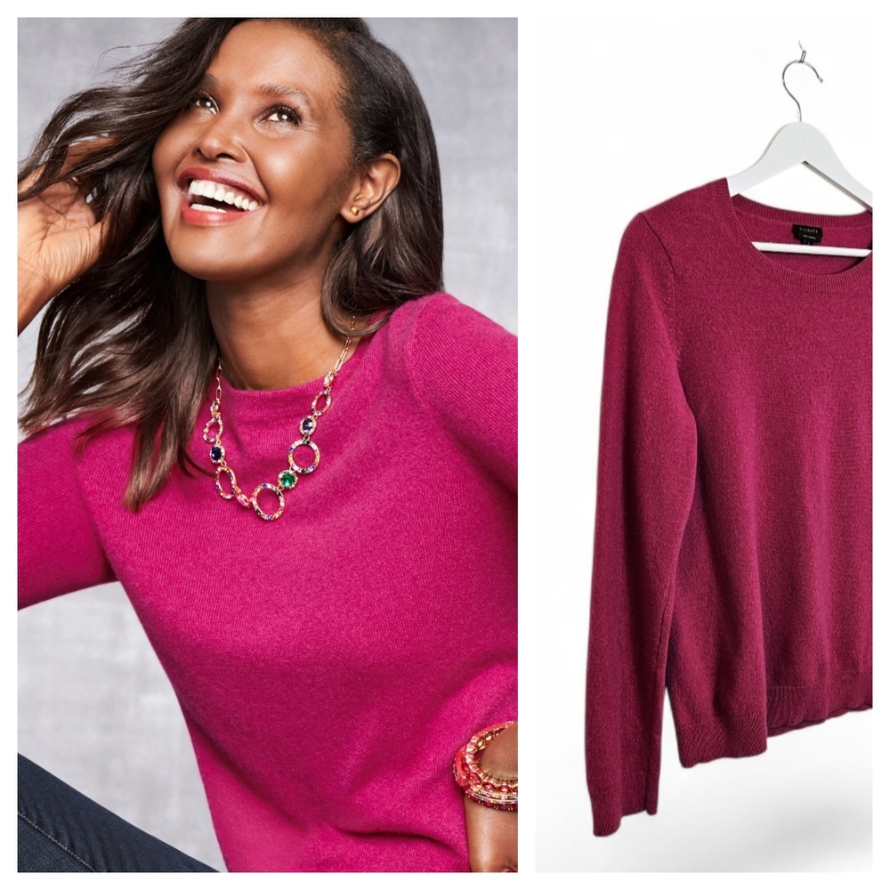 Talbots Sweater L Audrey 100% Cashmere Boatneck 3/4 Sleeve Quiet Luxury Hot Pink